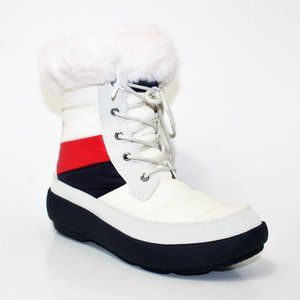 Sperry Bearing Plushwave Faux Fur Winter Boot White Red Blue Women's 7.5 NWT!